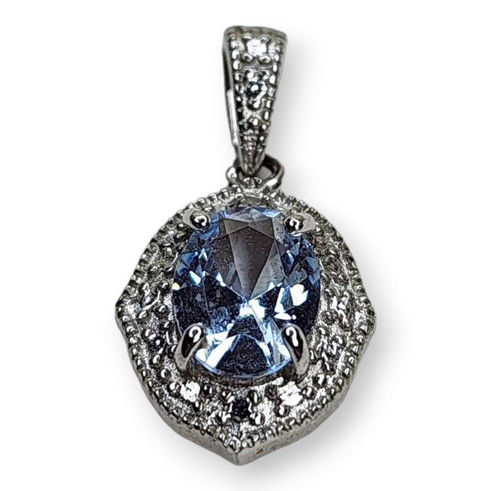 Sterling Silver 925 Faceted Clear Topaz Pendant